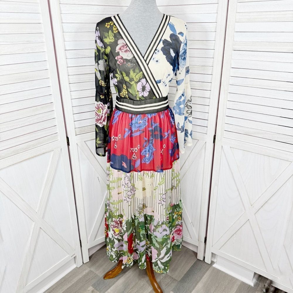 Kaktus Maxi Dress Small Floral Patternblock Patchwork Tiered Cottagecore Boho